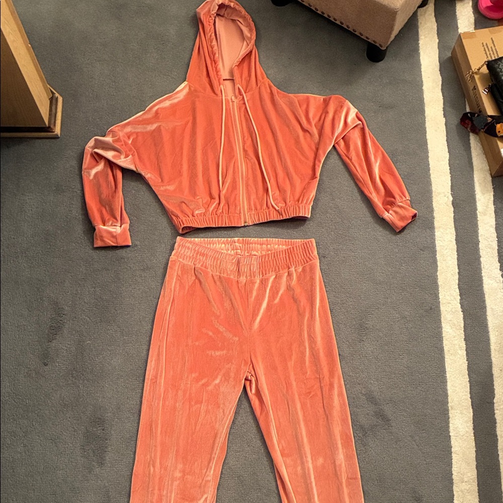 Coral Velour Hoodie and Jogger Set